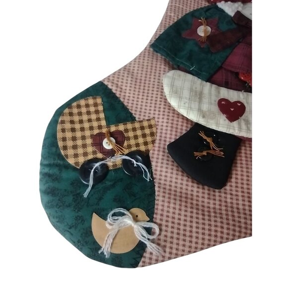 Quilted Treasures Folk Art Christmas Stocking Vtg Mrs Santa Baby Button Holiday - Picture 3 of 6